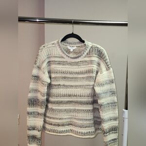 Time and Tru Women's Striped Cream and Gray Sweater